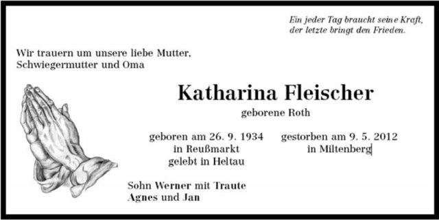 Roth Katharina 1934-2012 Todesanzeige